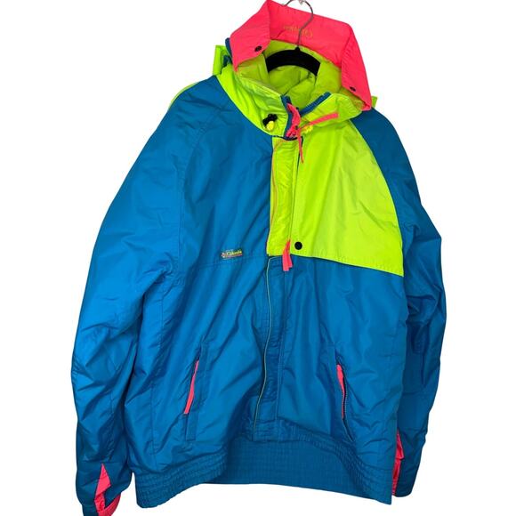 Columbia Sportswear Ski Jacket Vintage Men's Size Large Neon Colorblock 80s 90s